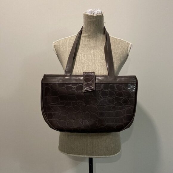 BROWN Croc Shoulder Bag - Picture 3 of 11